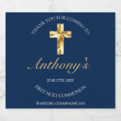 Eleganter Blue-Gold-Cross-Empfang Schaumweinetikett (Einzelnes Label)