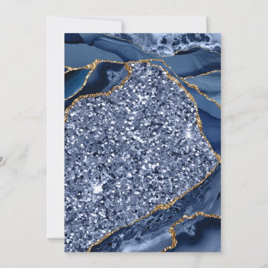 Eleganter Blue & Gold Glitzer Agate 16 . Geburtsta Einladung (Rückseite)
