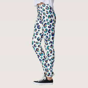 Eleganter Blue Gold Glitzer Leopard Animal Print Leggings