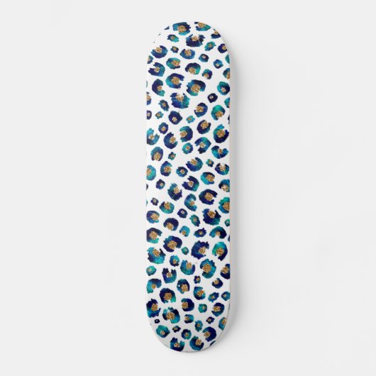 Eleganter Blue Gold Glitzer Leopard Animal Print Skateboard (Vorderseite)