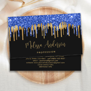 Eleganter Blue Gold Glitzer Tropfen Black Modern Visitenkarte
