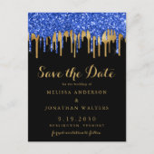 Eleganter Blue Gold Glitzer Tropfen Save the Date Ankündigungspostkarte (Vorderseite)
