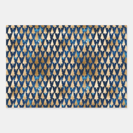 Eleganter Blue Gold Glitzer Weihnachtsbaumen Geschenkpapier Set (Vorderseite 3)