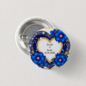 Eleganter Blue-Gold-Heart-Rahmen Button (Vorne & Hinten)