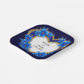 Eleganter Blue-Gold-Heart-Rahmen Pappteller (Gewinkelt)