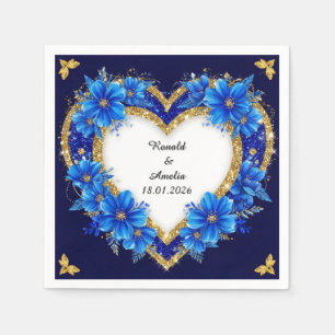 Eleganter Blue-Gold-Heart-Rahmen Serviette