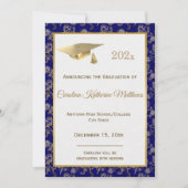 Eleganter Blue Gold Lion Floral Abschluss Ankündigung (Vorderseite)