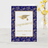 Eleganter Blue Gold Lion Floral Abschluss Karte (Gelbe Blume)