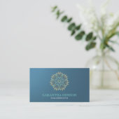 Eleganter Blue & Gold Lotus Yoga Instructor Visitenkarte (Stehend Vorderseite)