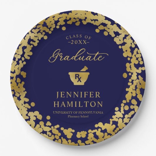 Eleganter Blue Gold Pharmacy School Abschluss Pappteller (Vorderseite)