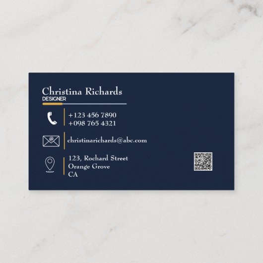 Eleganter Blue Gold Pink Visitenkarte (Rückseite)