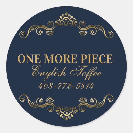 Eleganter Blue & Gold Rahmen Runder Aufkleber (Vorderseite)