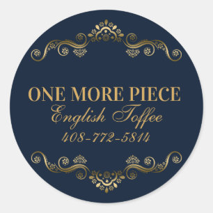 Eleganter Blue & Gold Rahmen Runder Aufkleber