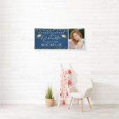 Eleganter Blue Gold Script Foto Abschluss Banner (Insitu)