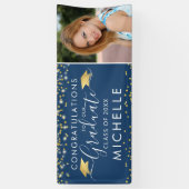 Eleganter Blue Gold Script Foto Abschluss Banner (Vertikal)
