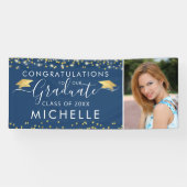 Eleganter Blue Gold Script Foto Abschluss Banner (Horizontal)