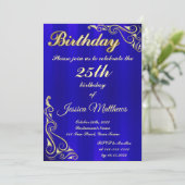 Eleganter Blue-Gold Typografie Custom Birthday Einladung (Stehend Vorderseite)
