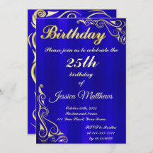 Eleganter Blue-Gold Typografie Custom Birthday