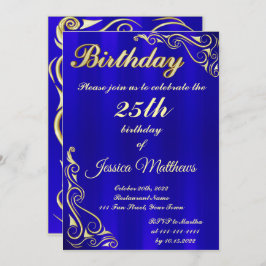 Eleganter Blue-Gold Typografie Custom Birthday Einladung