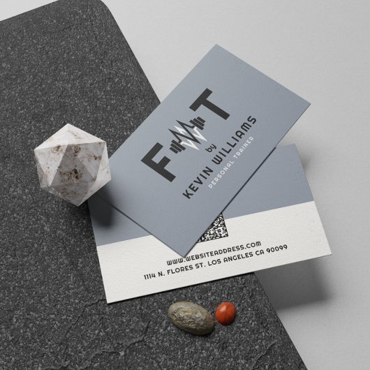 Eleganter Blue-Gray-, Black & White Fitness Traine Visitenkarte