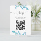 Eleganter Blue Gray Floral QR Code Hochzeit RSVP Karte (Stehend Vorderseite)