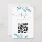 Eleganter Blue Gray Floral QR Code Hochzeit RSVP Karte (Vorderseite)