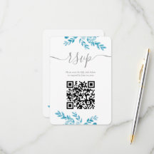 Eleganter Blue Gray Floral QR Code Hochzeit