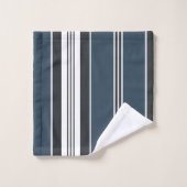 Eleganter Blue Gray French Ticking Stripe Badhandtuch Set (Waschlappen)