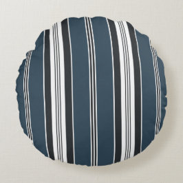 Eleganter Blue Gray French Ticking Stripe Rundes Kissen