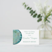 Eleganter Blue Green Watercolor Makeup Artist Visitenkarte (Stehend Vorderseite)