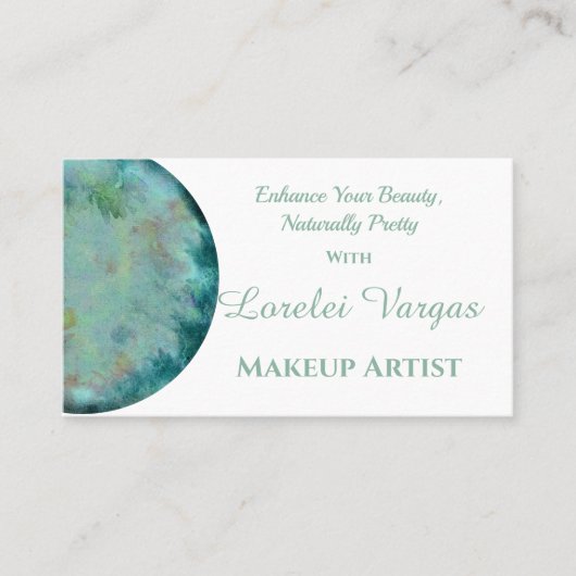 Eleganter Blue Green Watercolor Makeup Artist Visitenkarte (Vorderseite)