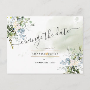 Eleganter Blue Gum Foliage ändert das Datum Postkarte