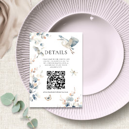 Eleganter Blue Heron QR Code Wedding Details Begleitkarte