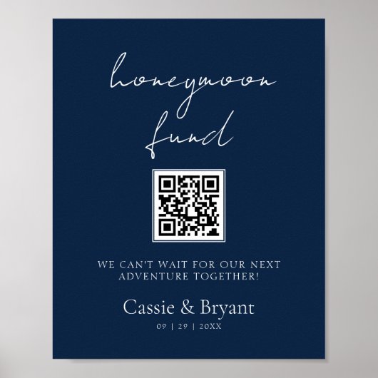 Eleganter Blue Honeymoon Fund Wedding Sign Poster (Vorne)