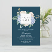 Eleganter Blue Hydrangea Square Rahmen Ein Junge Einladung (Stehend Vorderseite)