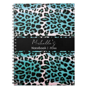 Eleganter Blue Leopard Animal Print Personalisiert Notizblock