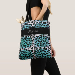 Eleganter Blue Leopard Animal Print Personalisiert Tasche