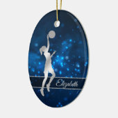 Eleganter Blue Lights Glitzer Basketball Player Keramik Ornament (Links)