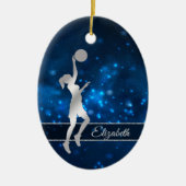 Eleganter Blue Lights Glitzer Basketball Player Keramik Ornament (Vorne)