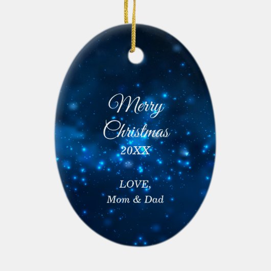 Eleganter Blue Lights Glitzer Basketball Player Keramik Ornament (Hinten)