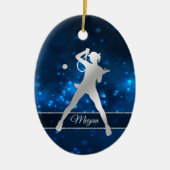Eleganter Blue Lights Silver Female Tennis Player Keramik Ornament (Vorne)