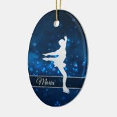 Eleganter Blue Lights Silver Ice Skater Keramik Ornament (Links)