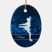 Eleganter Blue Lights Silver Ice Skater Keramik Ornament (Vorne)