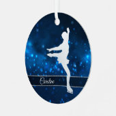 Eleganter Blue Lights Silver Ice Skater Ornament Aus Metall (Vorderseite links)