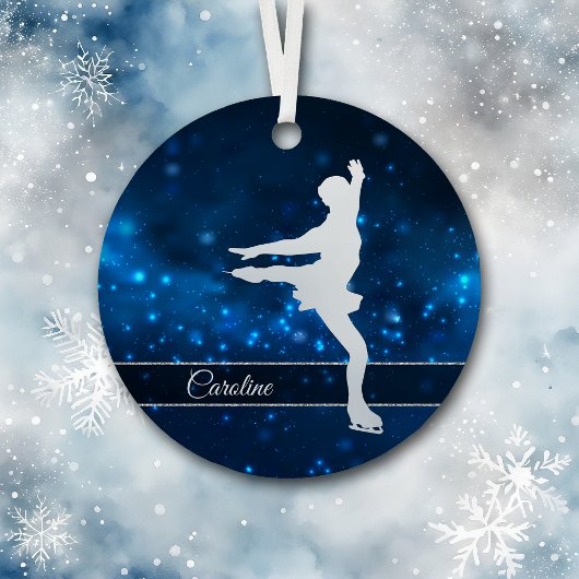 Eleganter Blue Lights Silver Ice Skater Ornament Aus Metall