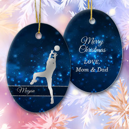 Eleganter Blue Lights Silver Volleyball Player Keramik Ornament