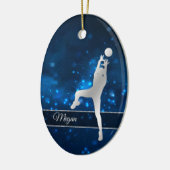 Eleganter Blue Lights Silver Volleyball Player Keramik Ornament (Links)