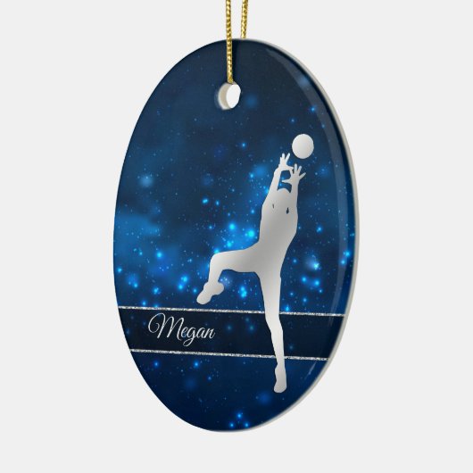 Eleganter Blue Lights Silver Volleyball Player Keramik Ornament (Links)