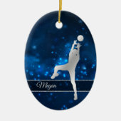 Eleganter Blue Lights Silver Volleyball Player Keramik Ornament (Vorne)