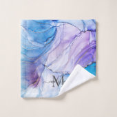 Eleganter Blue & Lila Marbled Alkohol Tinte Badhandtuch Set (Waschlappen)